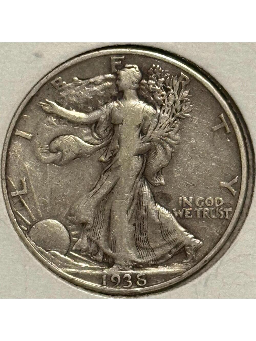 1938 D Walking Liberty Half Dollar • KEY DATE • Ungraded VF+ (Very Fine+)